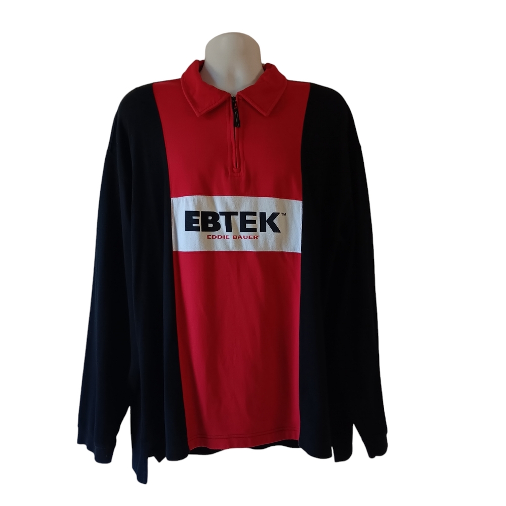 EBTEK Eddy Bauer men's red/navy long-sleeve activewear 1/4 zip top size XL